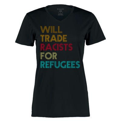 Trade Racists For Refugees Funny Political Women's Momentum V-Neck T-Shirt