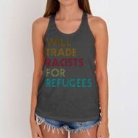 Trade Racists For Refugees Funny Political Women's Knotted Racerback Tank