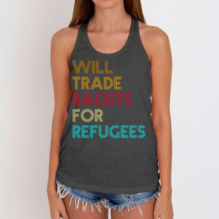 Trade Racists For Refugees Funny Political Women's Knotted Racerback Tank