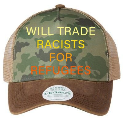 Trade Racists For Refugees Simple Logo Legacy Tie Dye Trucker Hat