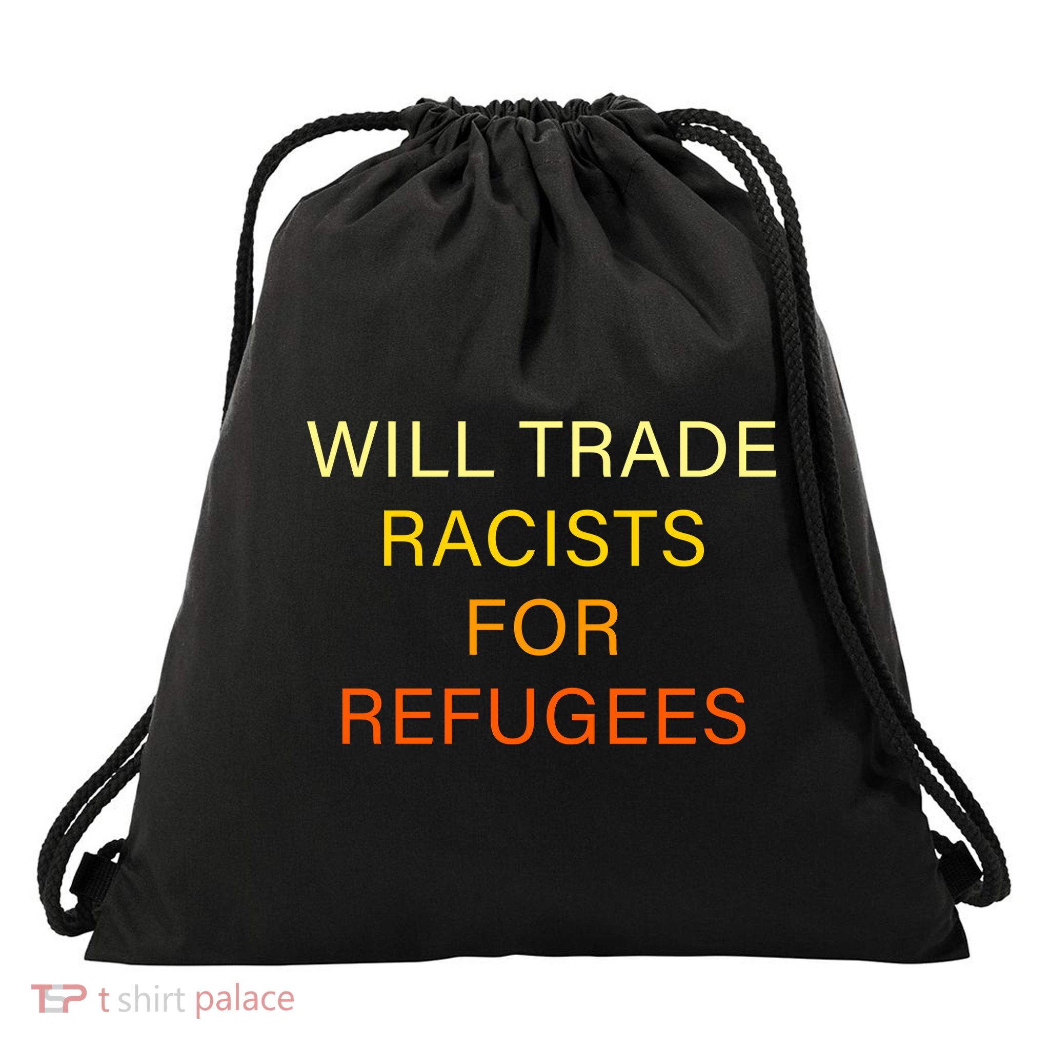Trade Racists For Refugees Simple Logo Drawstring Bag