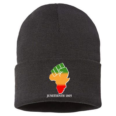 Traditional African Colors Protest Fist Juneteenth Sustainable Knit Beanie