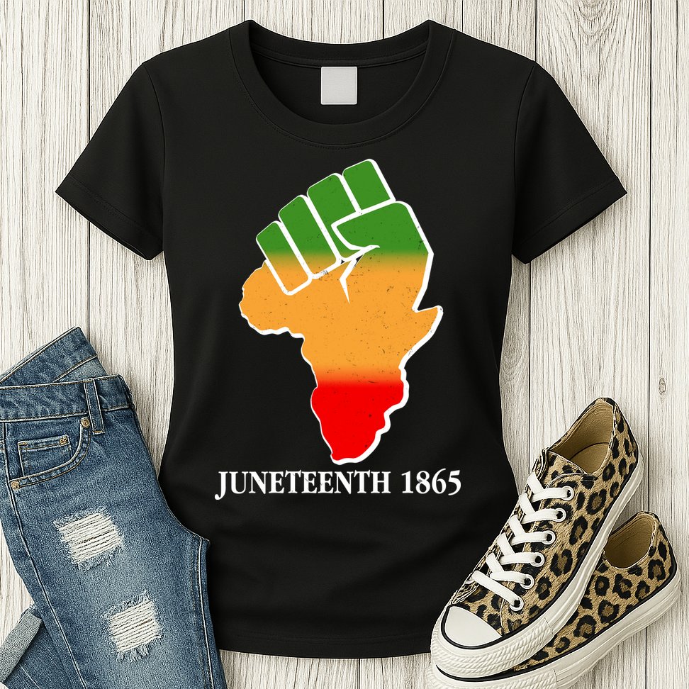 Traditional African Colors Protest Fist Juneteenth Womens T-Shirt