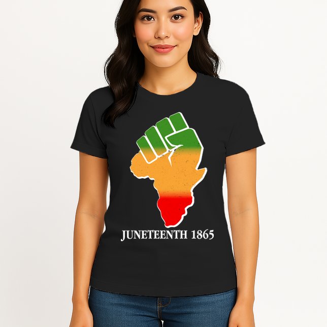 Traditional African Colors Protest Fist Juneteenth Womens T-Shirt