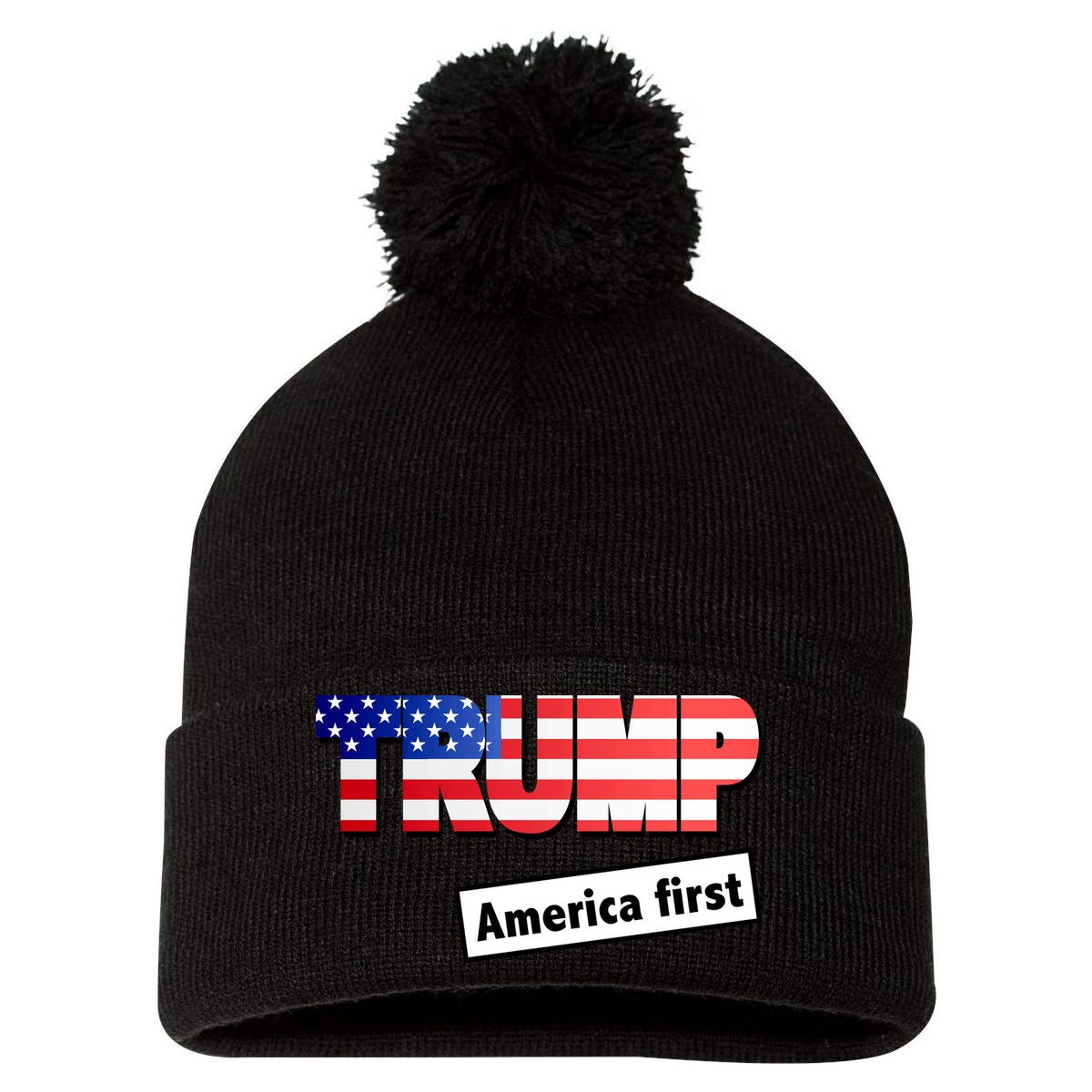 America First Donald Trump Pom Pom 12in Knit Beanie