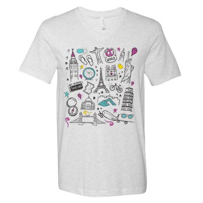 Travel The World Cute V-Neck T-Shirt