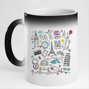 Travel The World Cute 11oz Black Color Changing Mug