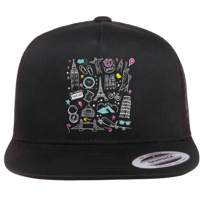 Travel The World Cute Flatbill Hat