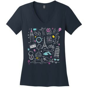 Travel The World Cute Women's V-Neck T-Shirt