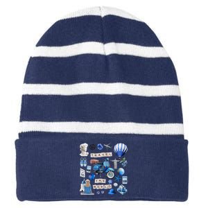 Travel The World Tourist Striped Beanie with Solid Band