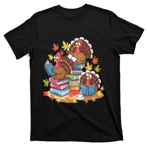 Turkey Reading Books Fall Season Thanksgiving Teacher Book Gift T-Shirt