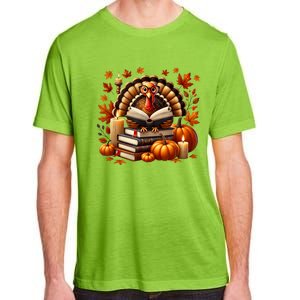 Turkey Reading Books Fall Thanksgiving Teacher Book Lovers Adult ChromaSoft Performance T-Shirt