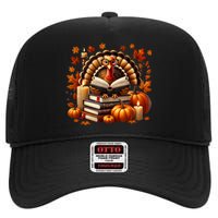 Turkey Reading Books Fall Thanksgiving Teacher Book Lovers High Crown Mesh Back Trucker Hat