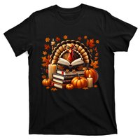 Turkey Reading Books Fall Thanksgiving Teacher Book Lovers T-Shirt