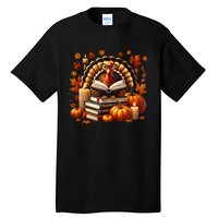 Turkey Reading Books Fall Thanksgiving Teacher Book Lovers Tall T-Shirt