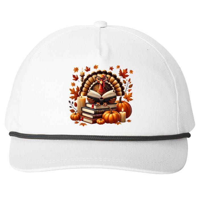 Turkey Reading Books Fall Thanksgiving Teacher Book Lovers Snapback Five-Panel Rope Hat