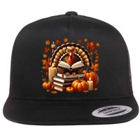 Turkey Reading Books Fall Thanksgiving Teacher Book Lovers Flat Bill Trucker Hat