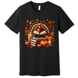 Turkey Reading Books Fall Thanksgiving Teacher Book Lovers Premium T-Shirt