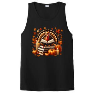 Turkey Reading Books Fall Thanksgiving Teacher Book Lovers PosiCharge Competitor Tank