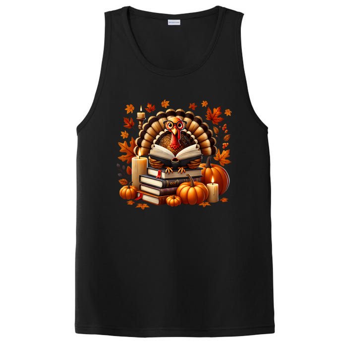 Turkey Reading Books Fall Thanksgiving Teacher Book Lovers PosiCharge Competitor Tank