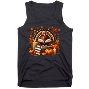 Turkey Reading Books Fall Thanksgiving Teacher Book Lovers Tank Top