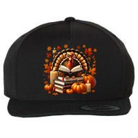 Turkey Reading Books Fall Thanksgiving Teacher Book Lovers Wool Snapback Cap