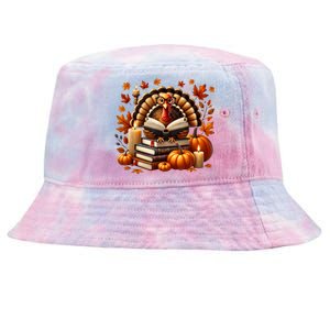 Turkey Reading Books Fall Thanksgiving Teacher Book Lovers Tie-Dyed Bucket Hat