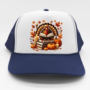 Turkey Reading Books Fall Thanksgiving Teacher Book Lovers Trucker Hat