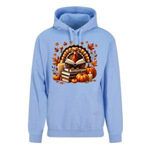 Turkey Reading Books Fall Thanksgiving Teacher Book Lovers Unisex Surf Hoodie