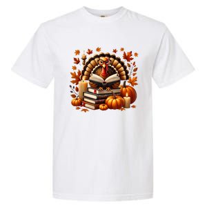 Turkey Reading Books Fall Thanksgiving Teacher Book Lovers Garment-Dyed Heavyweight T-Shirt