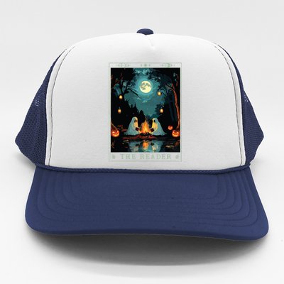 The Reader Bookish Cute Spooky Ghost Reading Book Tarot Card Trucker Hat