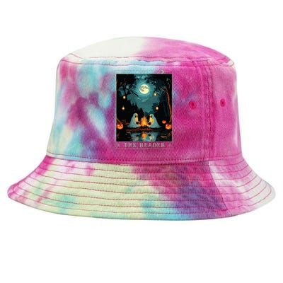 The Reader Bookish Cute Spooky Ghost Reading Book Tarot Card Tie-Dyed Bucket Hat