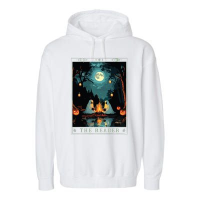 The Reader Bookish Cute Spooky Ghost Reading Book Tarot Card Garment-Dyed Fleece Hoodie