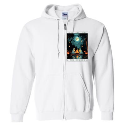 The Reader Bookish Cute Spooky Ghost Reading Book Tarot Card Full Zip Hoodie