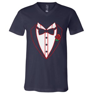 Tuxedo Red Bow Tie Costume Valentine's Day Gifts V-Neck T-Shirt