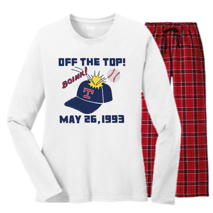 Texas Rangers Boink Off The Top May 26 1993 Women's Long Sleeve Flannel Pajama Set 