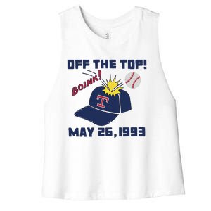 Texas Rangers Boink Off The Top May 26 1993 Women's Racerback Cropped Tank