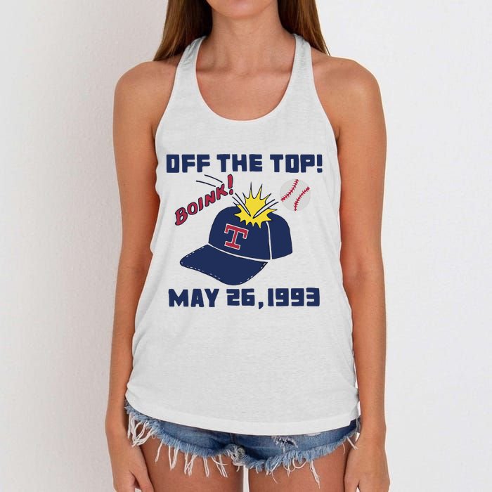 Texas Rangers Boink Off The Top May 26 1993 Women's Knotted Racerback Tank