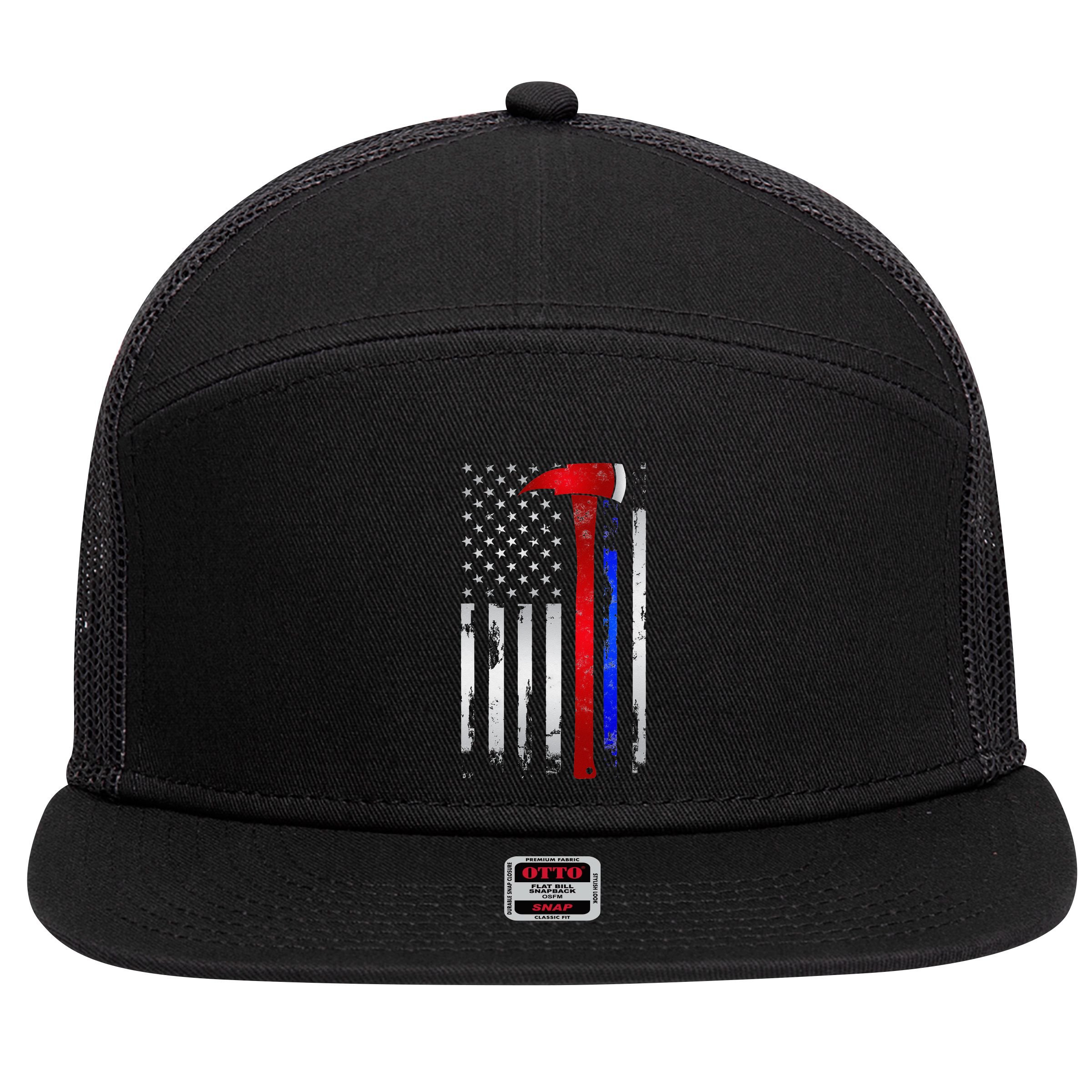Thin Red Blue line American Flag Axe gift Firefighter Police 7 Panel Mesh Trucker Snapback Hat