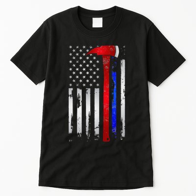 Thin Red Blue line American Flag Axe gift Firefighter Police Tall T-Shirt
