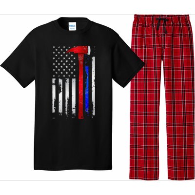 Thin Red Blue line American Flag Axe gift Firefighter Police Pajama Set