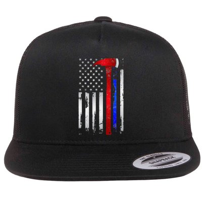 Thin Red Blue line American Flag Axe gift Firefighter Police Flatbill Hat