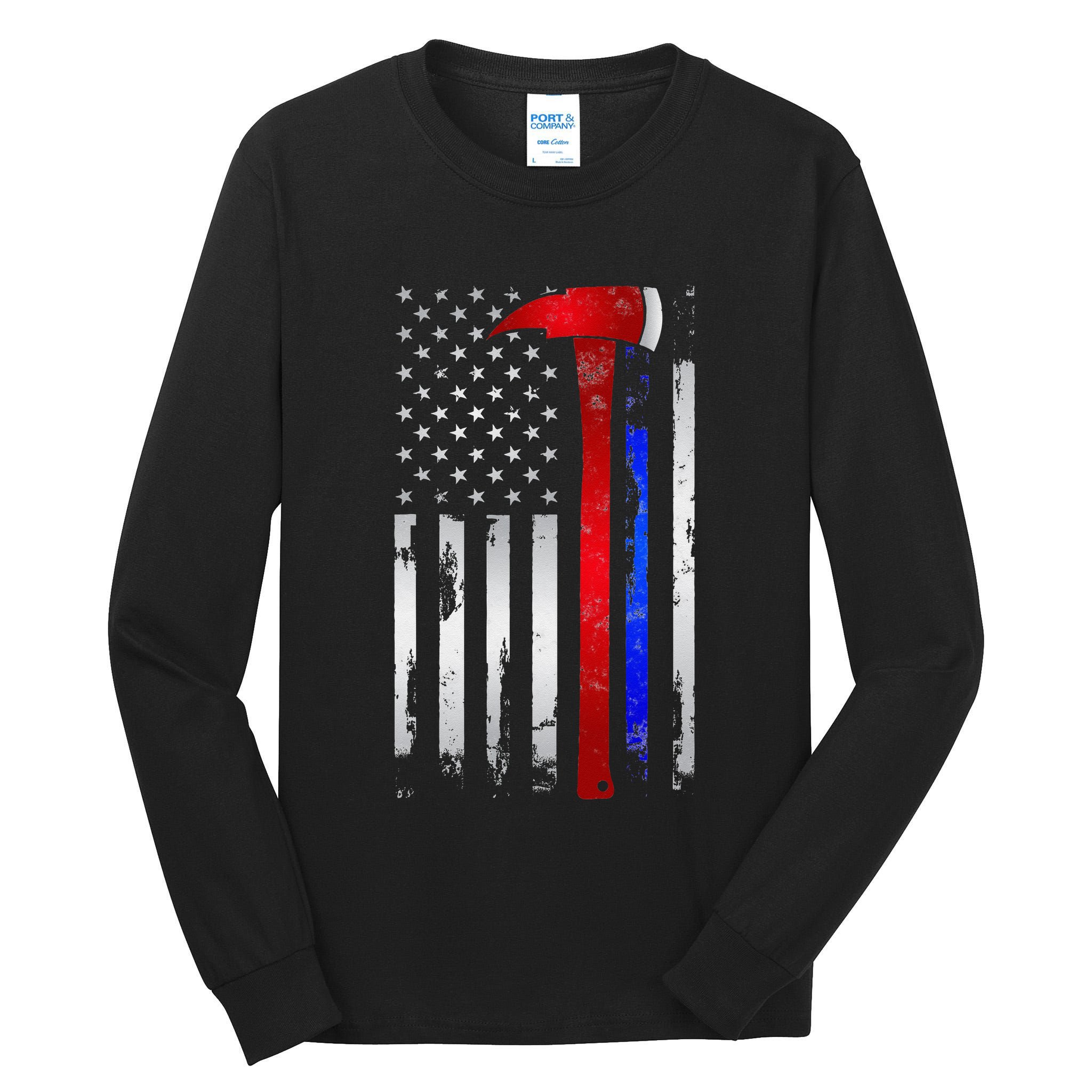 Thin Red Blue line American Flag Axe gift Firefighter Police Tall Long Sleeve T-Shirt