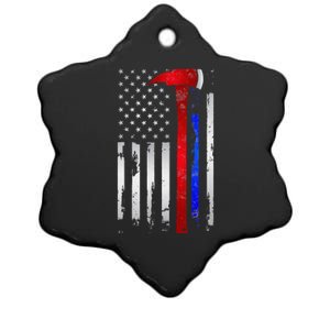 Thin Red Blue line American Flag Axe gift Firefighter Police Ceramic Star Ornament