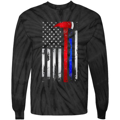Thin Red Blue line American Flag Axe gift Firefighter Police Tie-Dye Long Sleeve Shirt