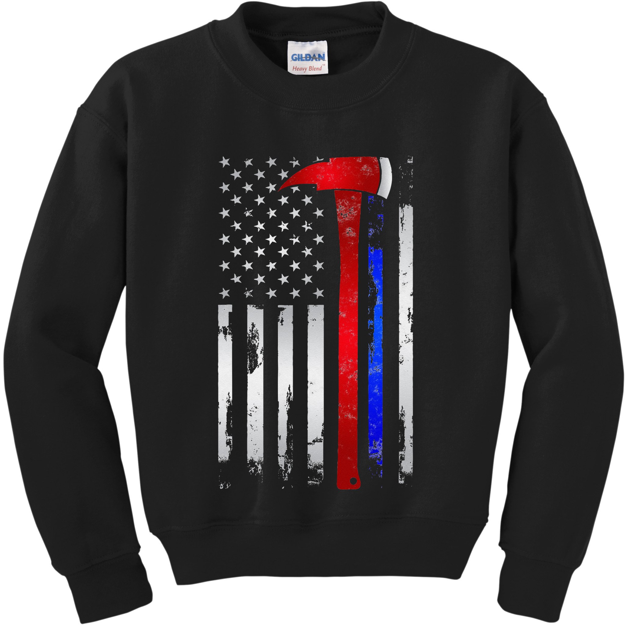 Thin Red Blue line American Flag Axe gift Firefighter Police Kids Sweatshirt
