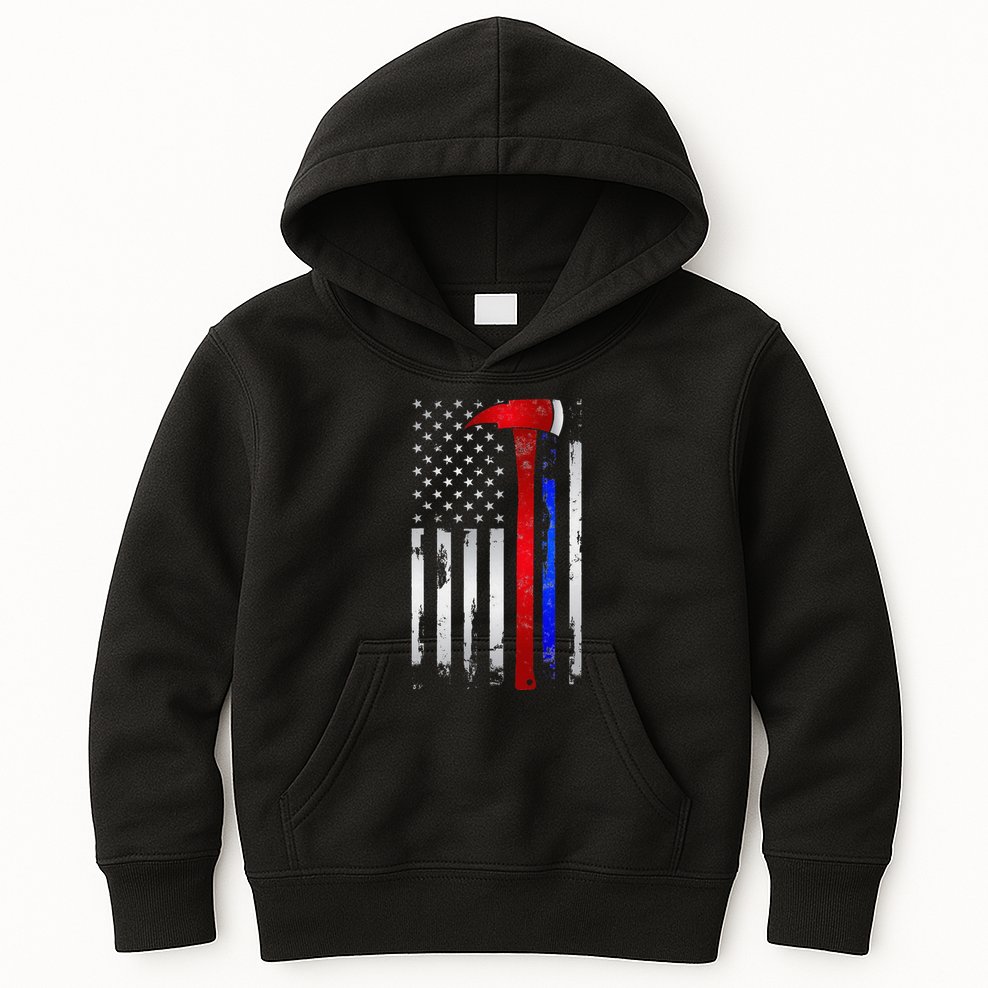 Thin Red Blue line American Flag Axe gift Firefighter Police Kids Hoodie