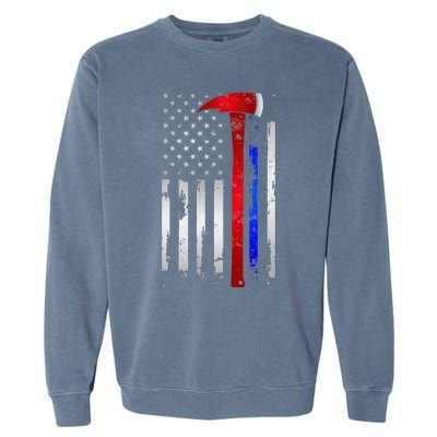 Thin Red Blue line American Flag Axe gift Firefighter Police Garment-Dyed Sweatshirt