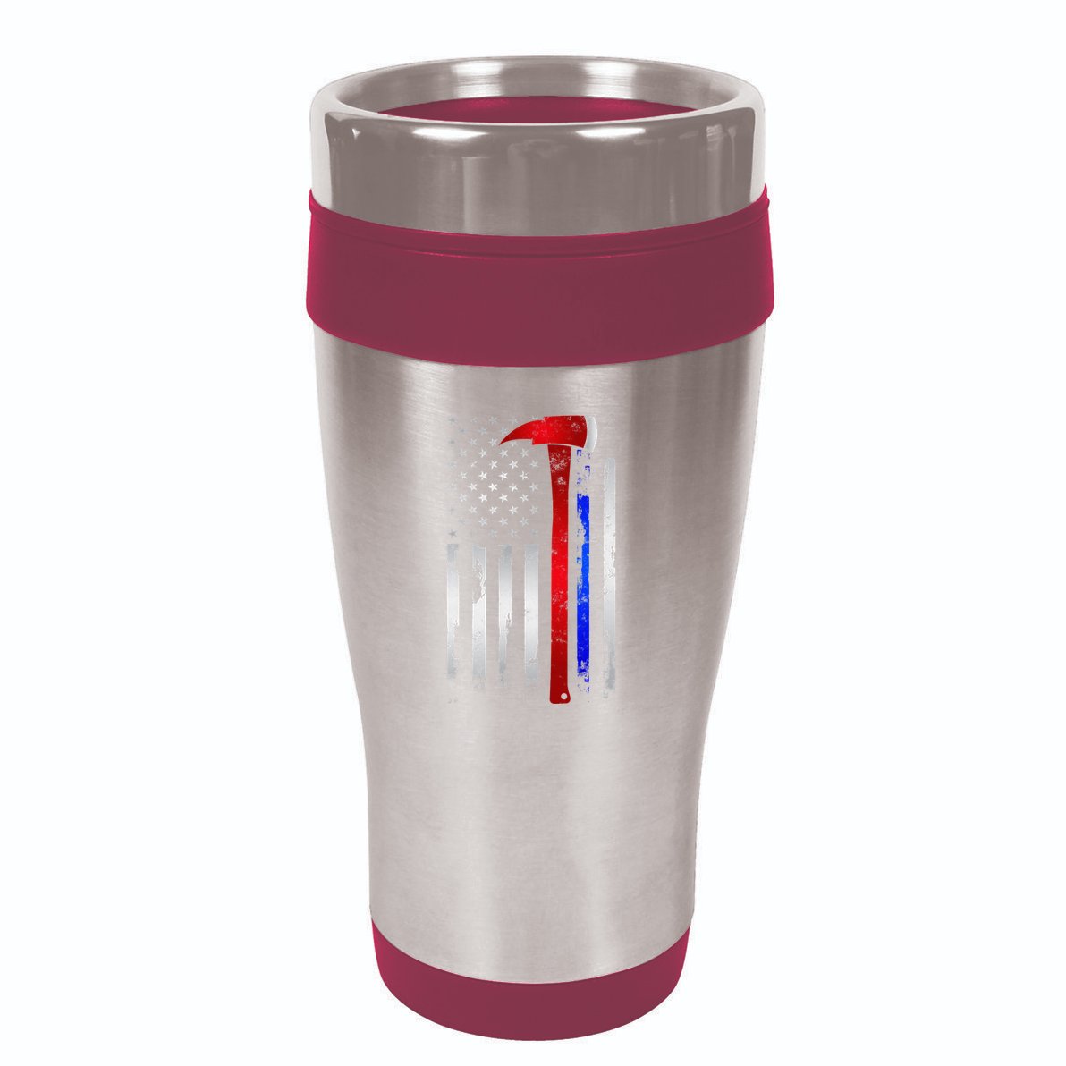 Thin Red Blue line American Flag Axe gift Firefighter Police 16oz Travel Tumbler