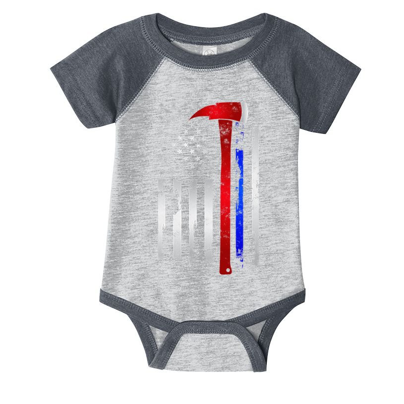 Thin Red Blue line American Flag Axe gift Firefighter Police Infant Baby Jersey Bodysuit